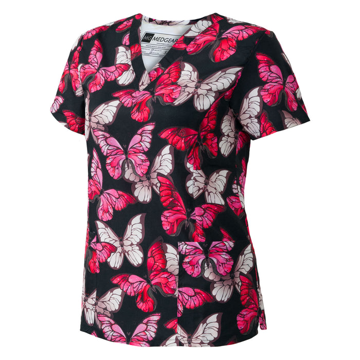 Ruby Butterfly Print Scrub Top