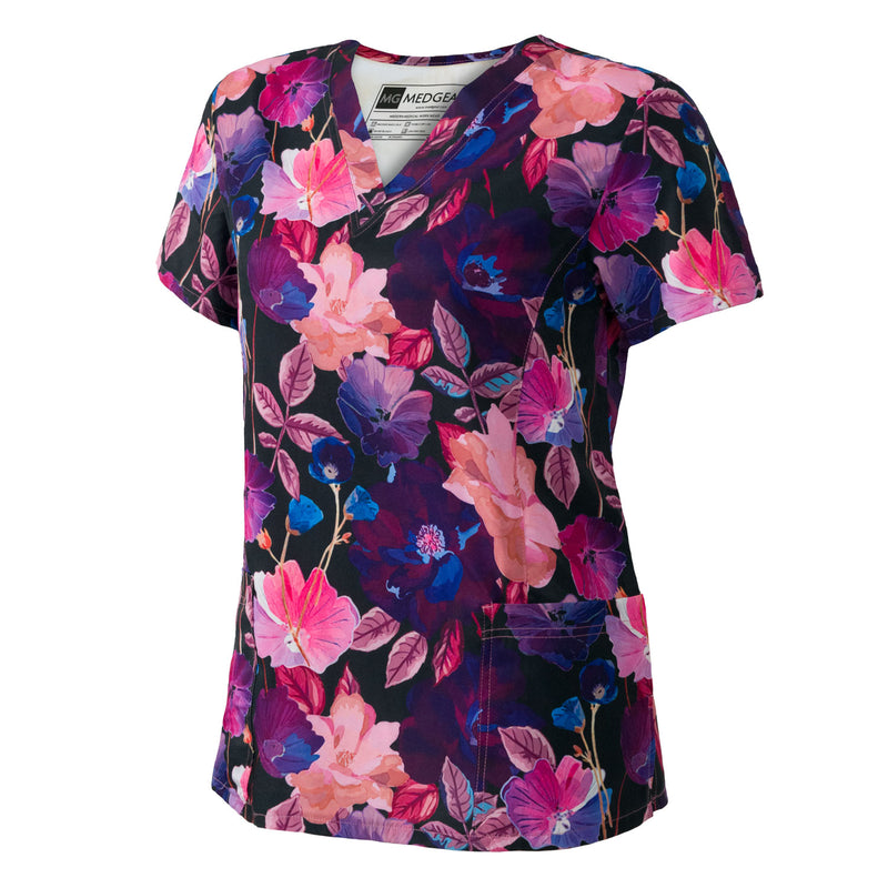 Twilight Floral Print Scrub Top