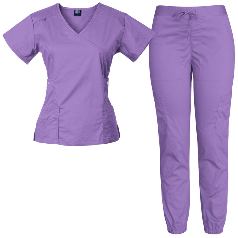 Raina | Limited Edition Women's Mock Wrap Snap Pockets Scrubs Set | Warm Colors | Clearance Item