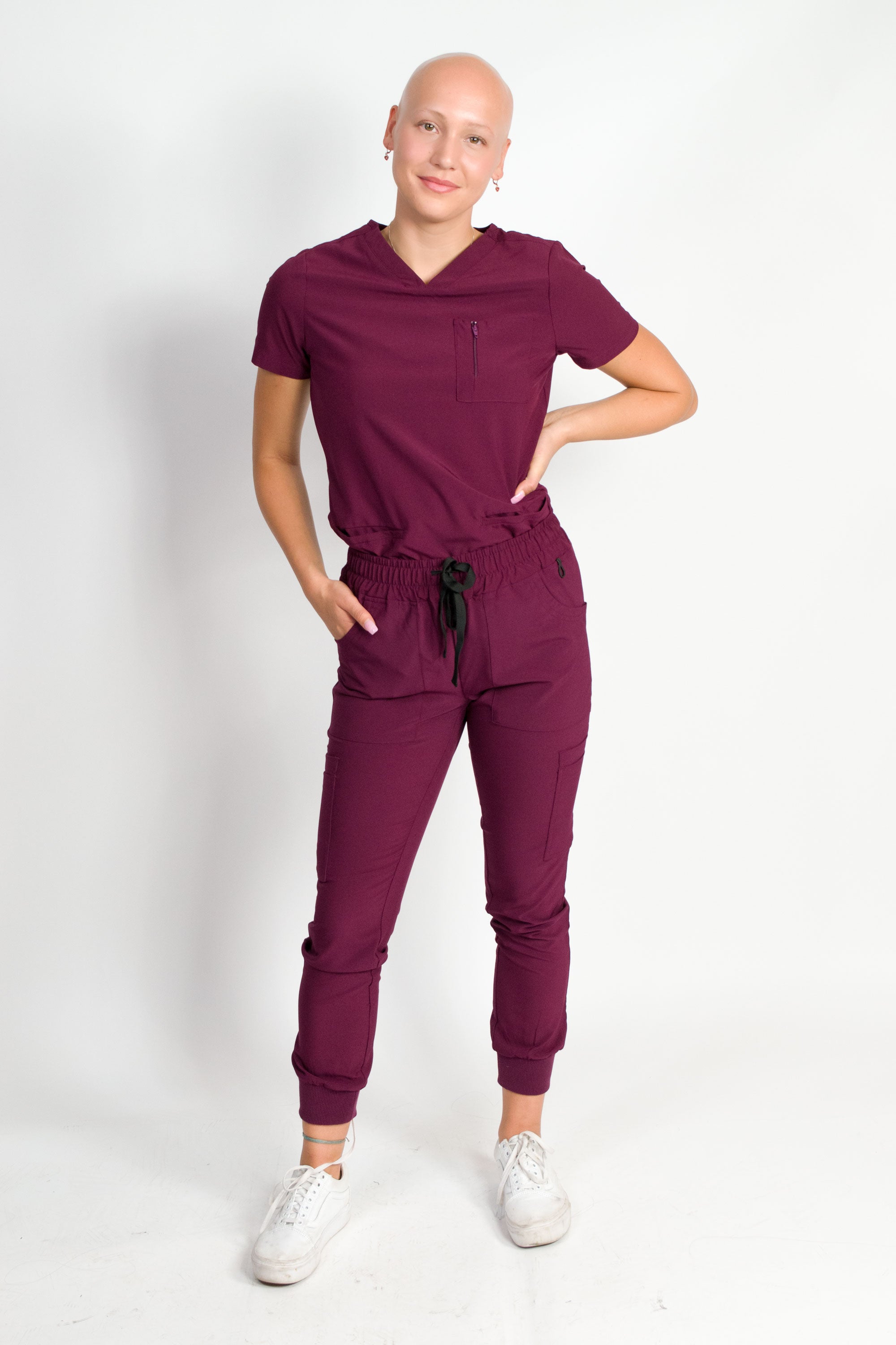 Fleur Women's Stretch Scrub Set with Zip Chest Pocket Top and Knit