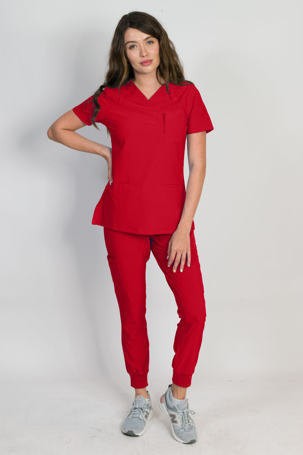 Fleur Women's Stretch Scrub Set with Zip Chest Pocket Top and Knit