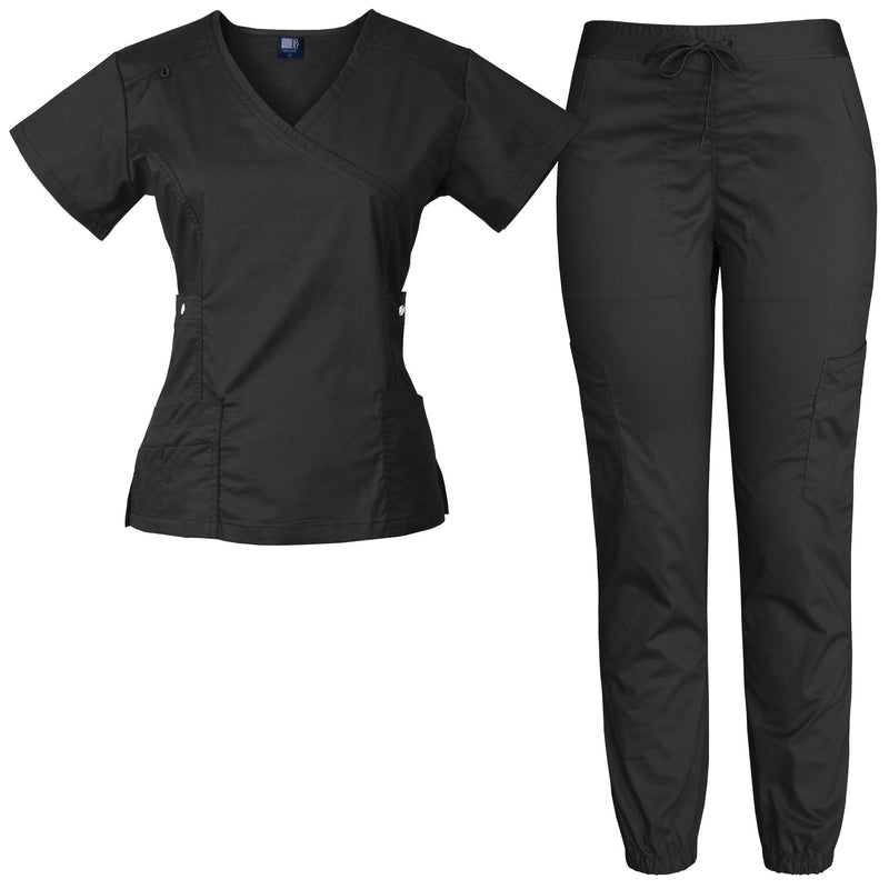 Raina | Limited Edition Women's Mock Wrap Snap Pockets Scrubs Set | Neutral Colors | Clearance Item