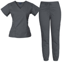 Raina | Limited Edition Women's Mock Wrap Snap Pockets Scrubs Set | Neutral Colors | Clearance Item