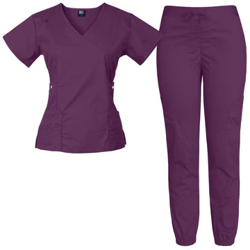 Raina | Limited Edition Women's Mock Wrap Snap Pockets Scrubs Set | Cool Colors | Clearance Item