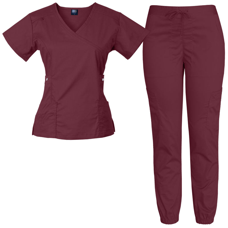 Raina | Limited Edition Women's Mock Wrap Snap Pockets Scrubs Set | Warm Colors | Clearance Item