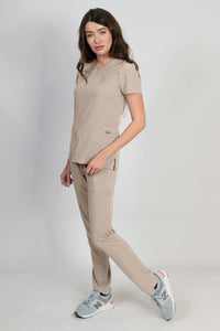 Celeste | Women's Cross Over Neckline Patch Pockets Slim Leg Pants Set | Neutral Colors | Clearance Item